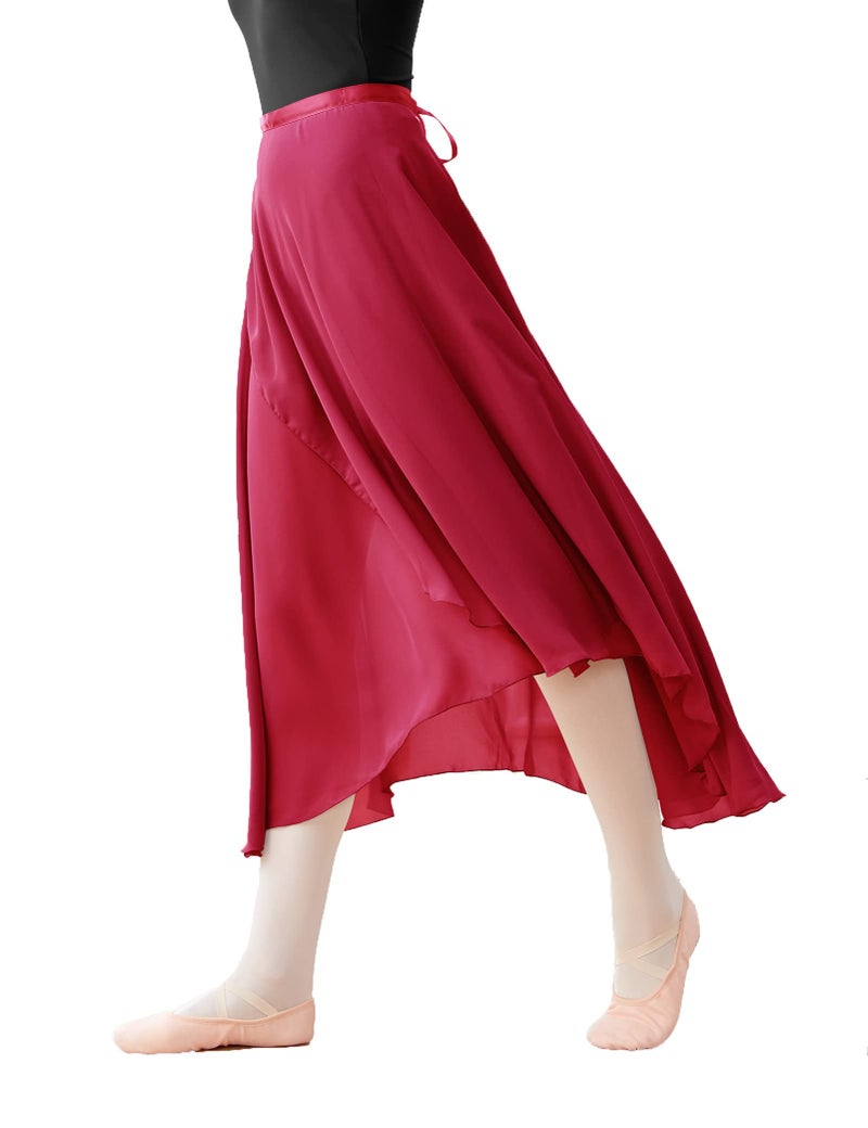 Daydance Burgundy Long Ballet Skirts for Women, Flowy Wrap Dance Skirt for Leotards - Image 1